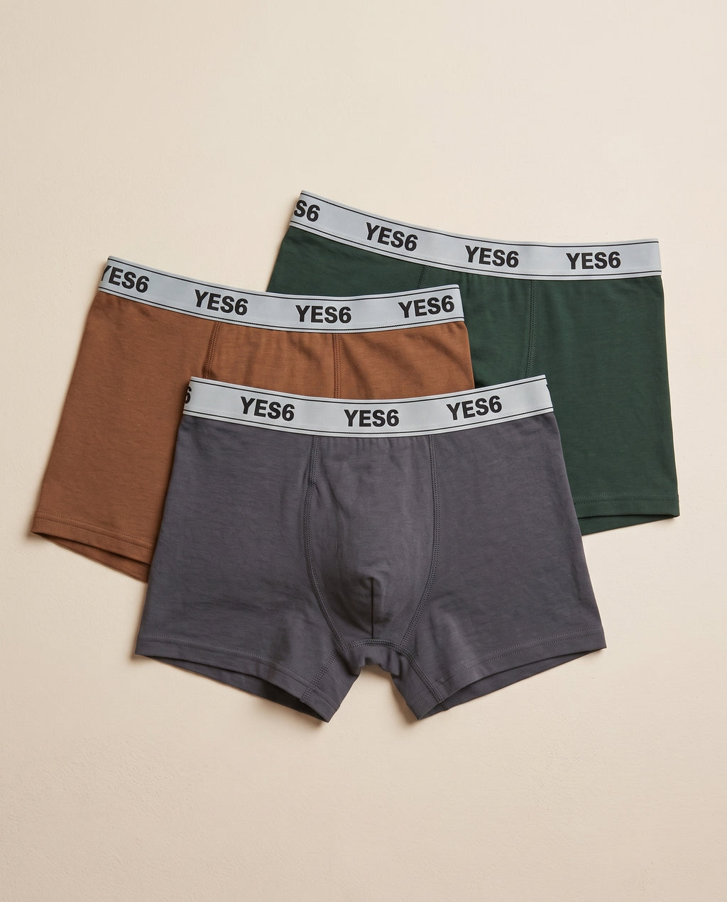 YES6 Premium Trunks – 3-Pack (Green, Grey, Brown)